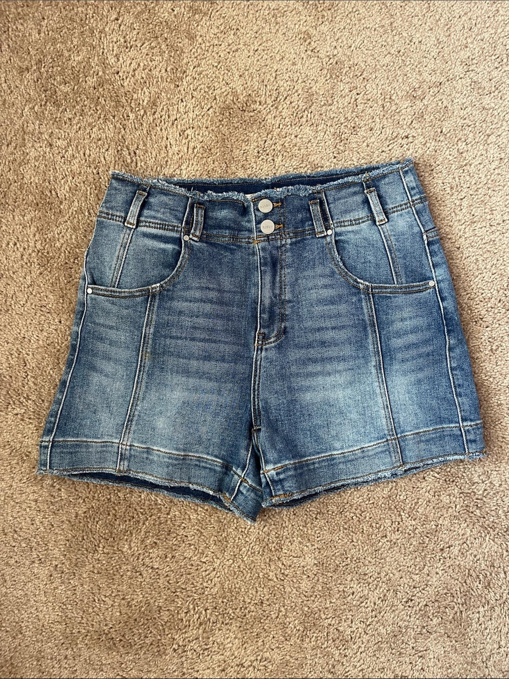 Risen Raw Hem Denim Shorts